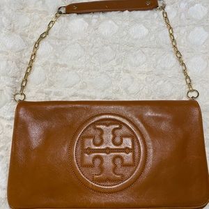 Tory Burch Reva Leather Clutch -color Luggage